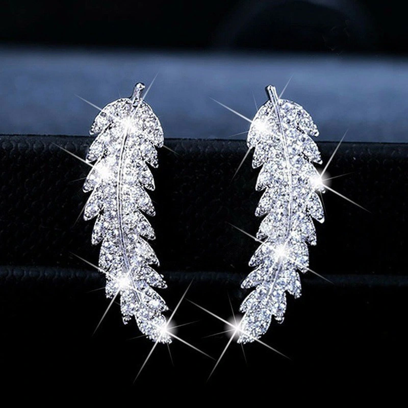 European and American hot selling fashion micro inlaid zircon leaf earrings for women simple and versatile jewelry factory wholesale