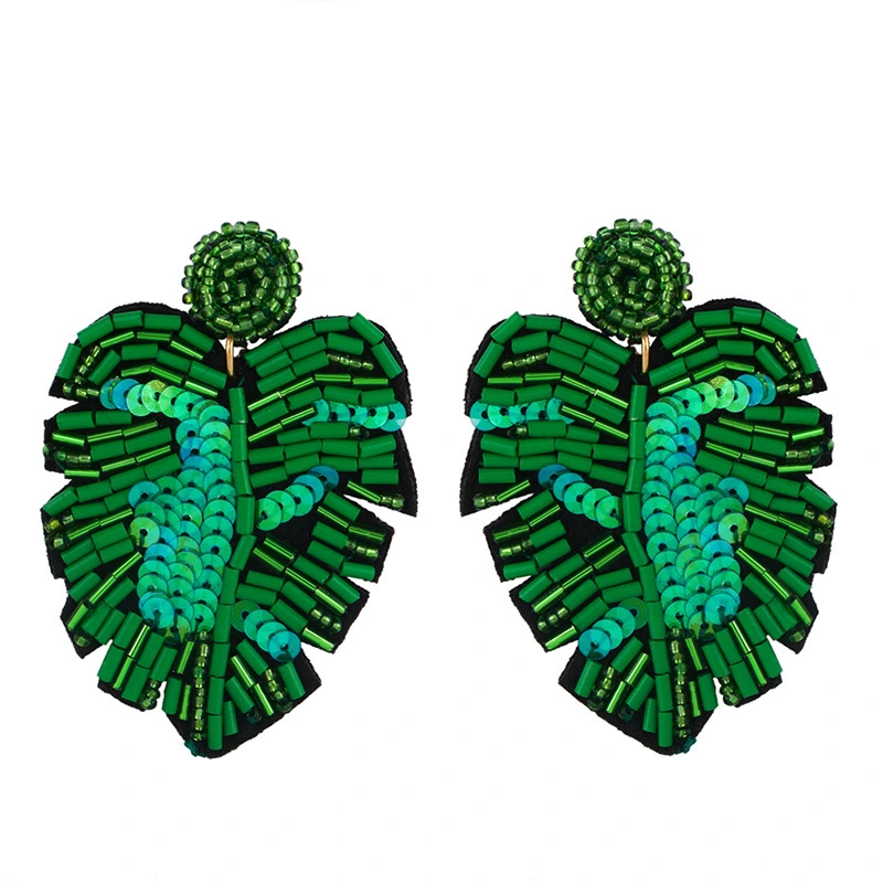 Creative new earrings Bohemian leaf rice bead earrings female exaggerated personality earrings source erq85