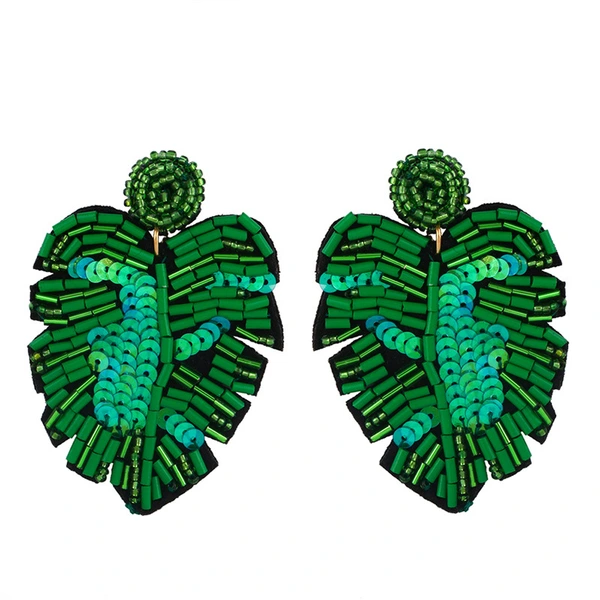 Creative new earrings Bohemian leaf rice bead earrings female exaggerated personality earrings source erq85