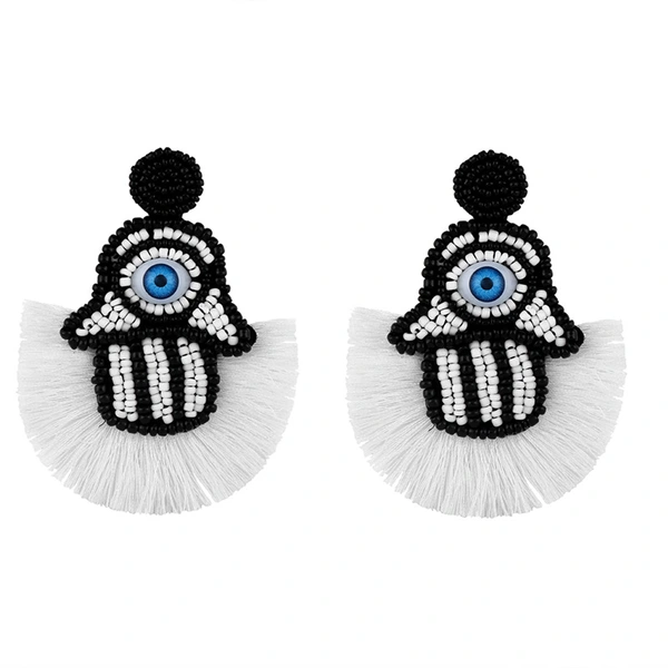 Clearance hot sale rice bead tassel earrings personality big eyes hand-woven rice bead earrings erq87