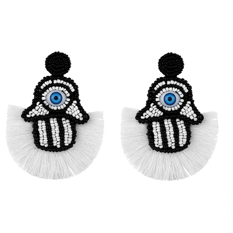 Clearance hot sale rice bead tassel earrings personality big eyes hand-woven rice bead earrings erq87