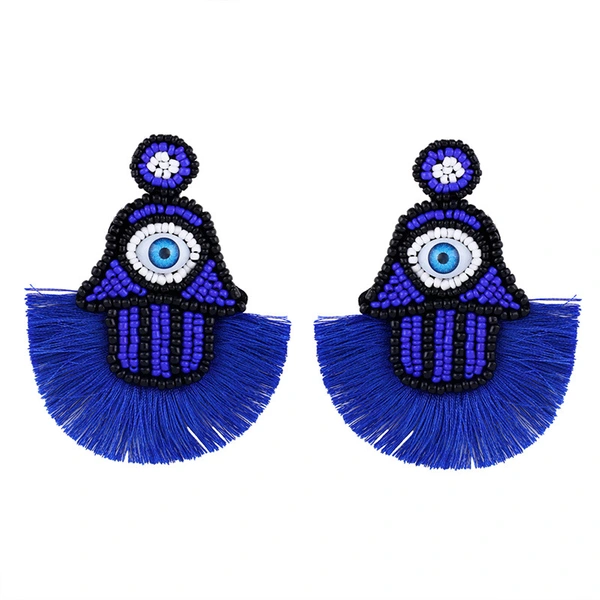 Clearance hot sale rice bead tassel earrings personality big eyes hand-woven rice bead earrings erq87