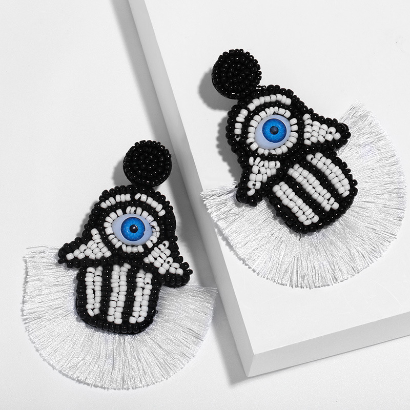 Clearance hot sale rice bead tassel earrings personality big eyes hand-woven rice bead earrings erq87