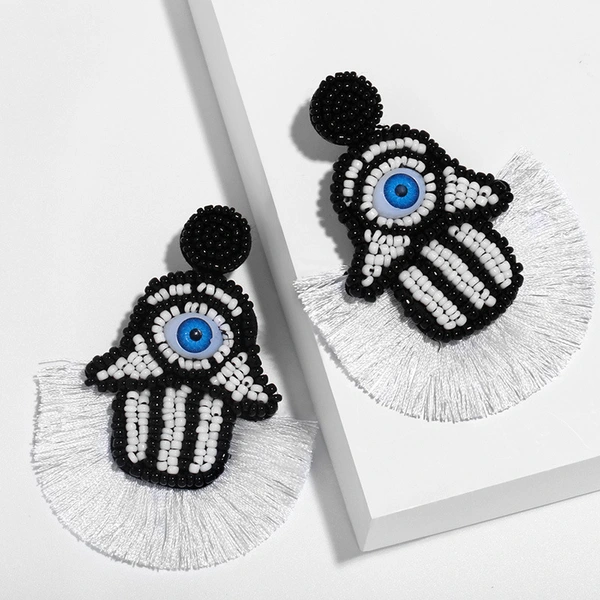 Clearance hot sale rice bead tassel earrings personality big eyes hand-woven rice bead earrings erq87
