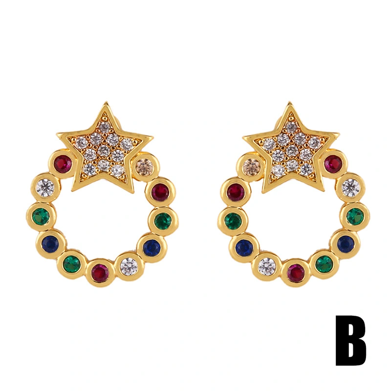 Original European and American Internet celebrity same style jewelry micro-inlaid colored zirconium earrings exquisite small heart geometric earrings wholesale