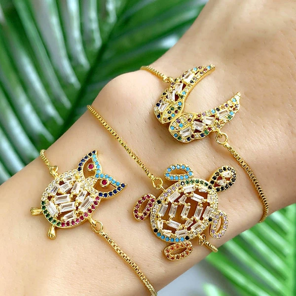 Clearance Aosheng original rainbow jewelry full diamond color zircon turtle bracelet angel wings bracelet brb65