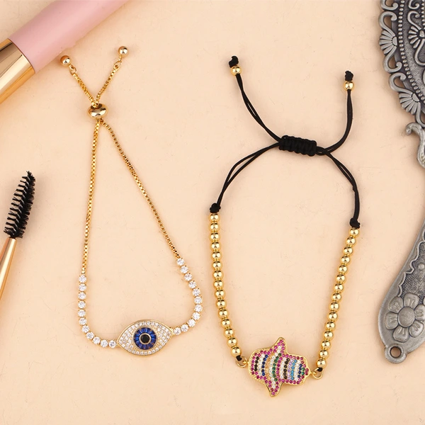 European and American popular rainbow jewelry adjustable diamond bracelet Fatima Hand ladies bracelet brb66