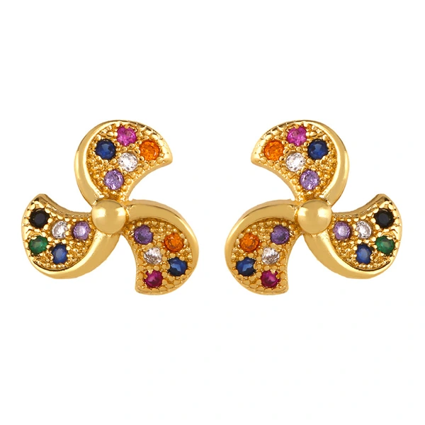 Original European and American Internet celebrity same style jewelry micro-inlaid colored zirconium earrings exquisite small heart geometric earrings wholesale