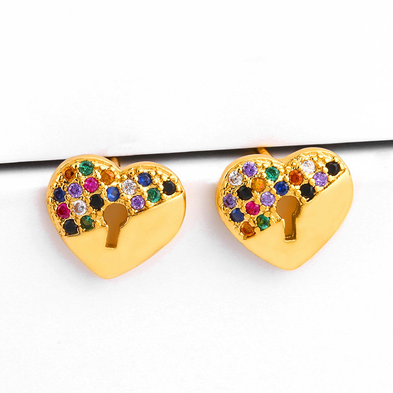 Clearance European and American love earrings geometric zircon earrings for err21 small trendy women's heart-shaped ears