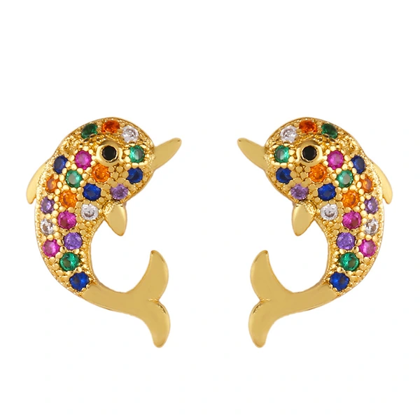 Original European and American Internet celebrity same style jewelry micro-inlaid colored zirconium earrings exquisite small heart geometric earrings wholesale
