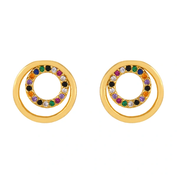 Original European and American Internet celebrity same style jewelry micro-inlaid colored zirconium earrings exquisite small heart geometric earrings wholesale