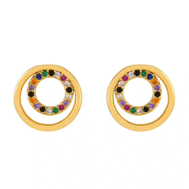 Original European and American Internet celebrity same style jewelry micro-inlaid colored zirconium earrings exquisite small heart geometric earrings wholesale