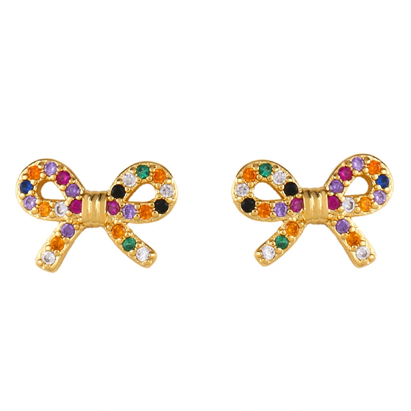 Original European and American Internet celebrity same style jewelry micro-inlaid colored zirconium earrings exquisite small heart geometric earrings wholesale