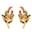 Original European and American Internet celebrity same style jewelry micro-inlaid colored zirconium earrings exquisite small heart geometric earrings wholesale