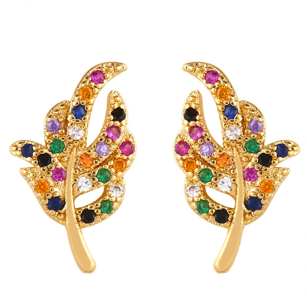 Original European and American Internet celebrity same style jewelry micro-inlaid colored zirconium earrings exquisite small heart geometric earrings wholesale