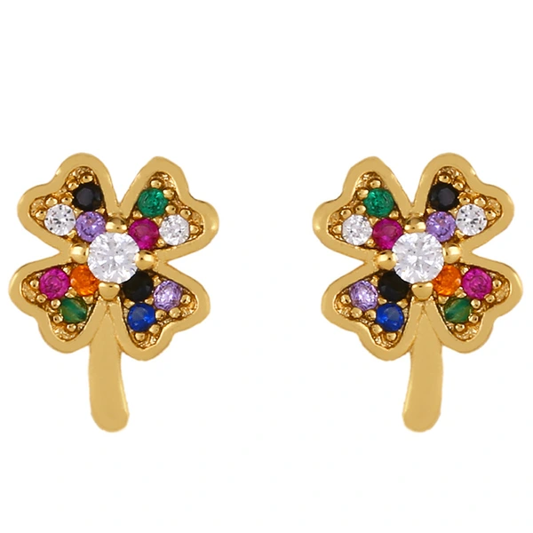 Original European and American Internet celebrity same style jewelry micro-inlaid colored zirconium earrings exquisite small heart geometric earrings wholesale