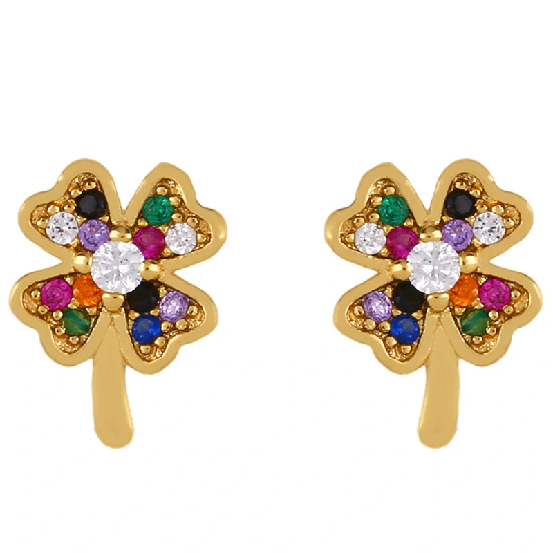 Original European and American Internet celebrity same style jewelry micro-inlaid colored zirconium earrings exquisite small heart geometric earrings wholesale
