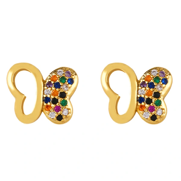 Original European and American Internet celebrity same style jewelry micro-inlaid colored zirconium earrings exquisite small heart geometric earrings wholesale