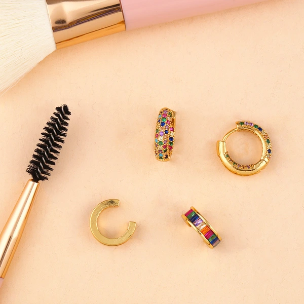 Hot selling rainbow jewelry net red tide women no ear piercing ear clip personality European and American zircon ear clip err28