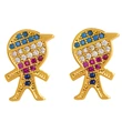 Original European and American Internet celebrity same style jewelry micro-inlaid colored zirconium earrings exquisite small heart geometric earrings wholesale