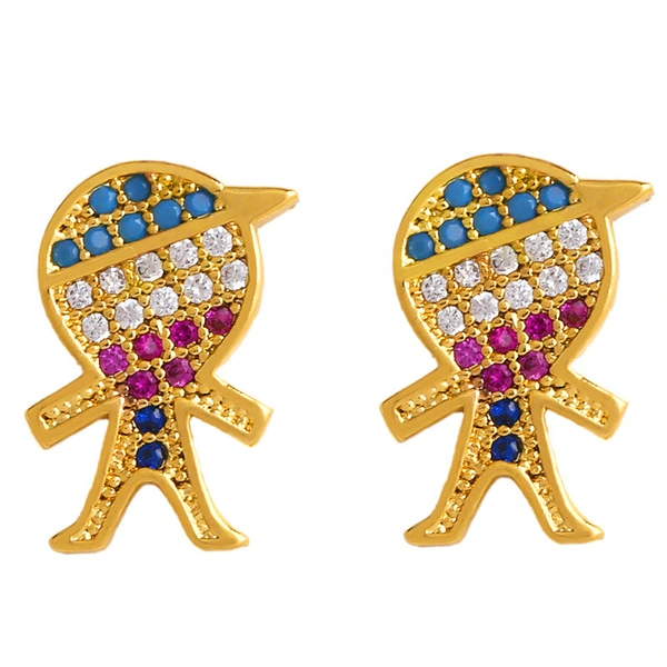 Original European and American Internet celebrity same style jewelry micro-inlaid colored zirconium earrings exquisite small heart geometric earrings wholesale