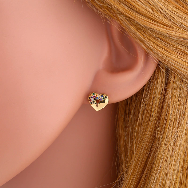 Clearance European and American love earrings geometric zircon earrings for err21 small trendy women's heart-shaped ears