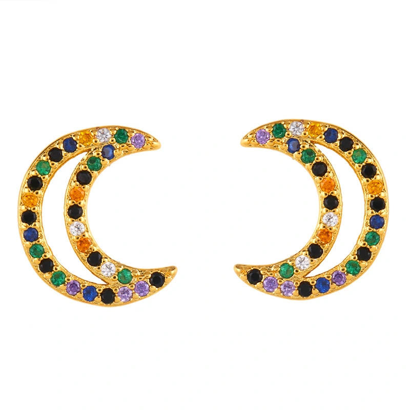 Original European and American Internet celebrity same style jewelry micro-inlaid colored zirconium earrings exquisite small heart geometric earrings wholesale