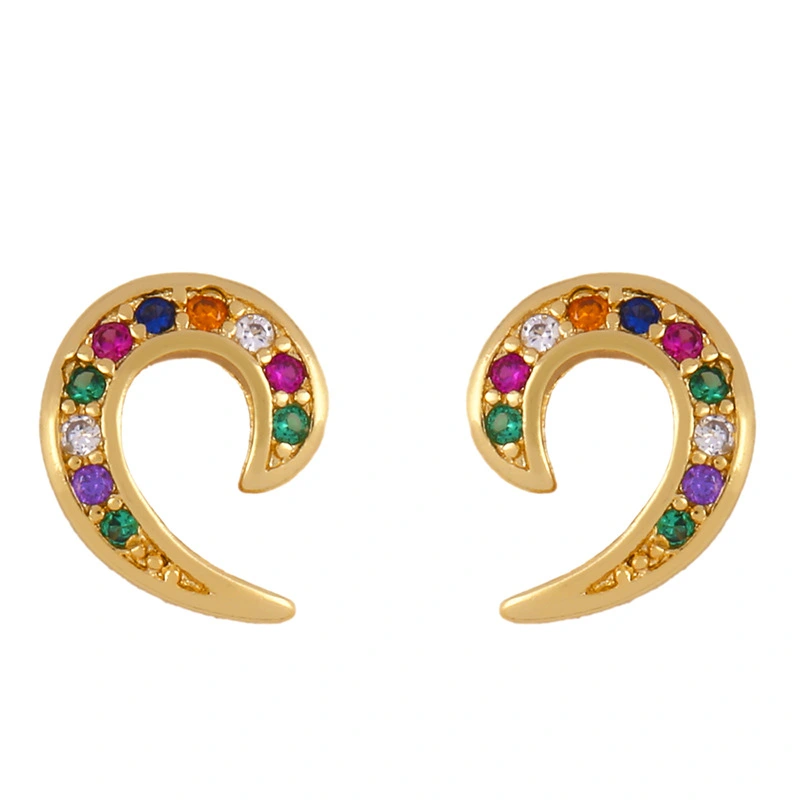 Original European and American Internet celebrity same style jewelry micro-inlaid colored zirconium earrings exquisite small heart geometric earrings wholesale