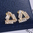 Hot selling earrings with copper and crystal, elegant and versatile triangular earrings, popular female jewelry
