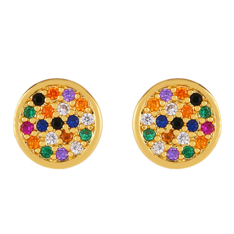 Original European and American Internet celebrity same style jewelry micro-inlaid colored zirconium earrings exquisite small heart geometric earrings wholesale