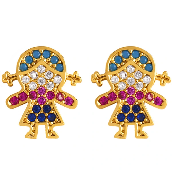 Original European and American Internet celebrity same style jewelry micro-inlaid colored zirconium earrings exquisite small heart geometric earrings wholesale