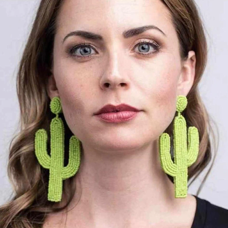 Clearance sale hot selling rice bead earrings personality Bohemian cactus sewn rice bead earrings err16