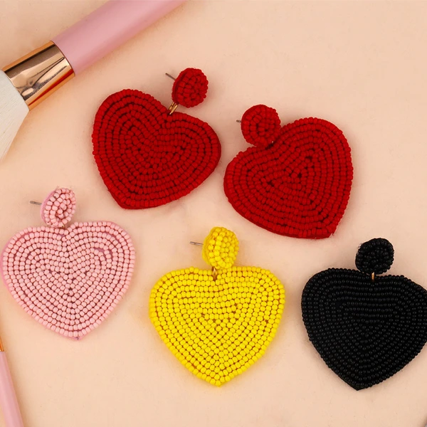 European and American personality rice bead earrings heart earrings simple hand-woven earrings creative versatile earrings err32