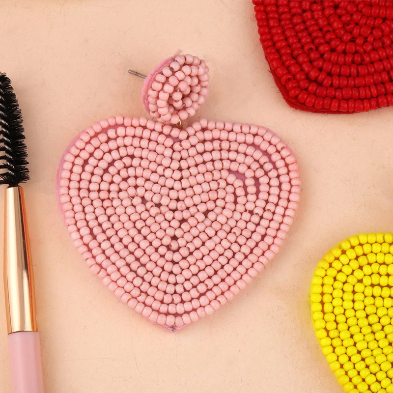 European and American personality rice bead earrings heart earrings simple hand-woven earrings creative versatile earrings err32