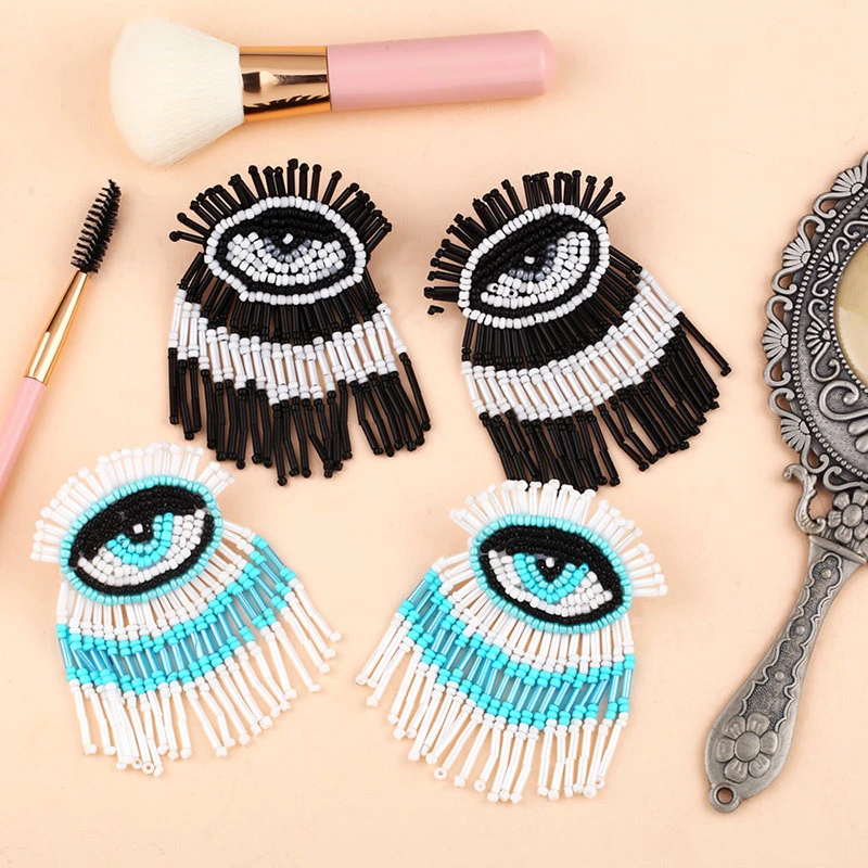 Clearance Bohemian long tassel earrings hand-woven rice bead earrings devil eye earrings erq90