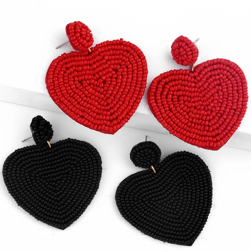 European and American personality rice bead earrings heart earrings simple hand-woven earrings creative versatile earrings err32