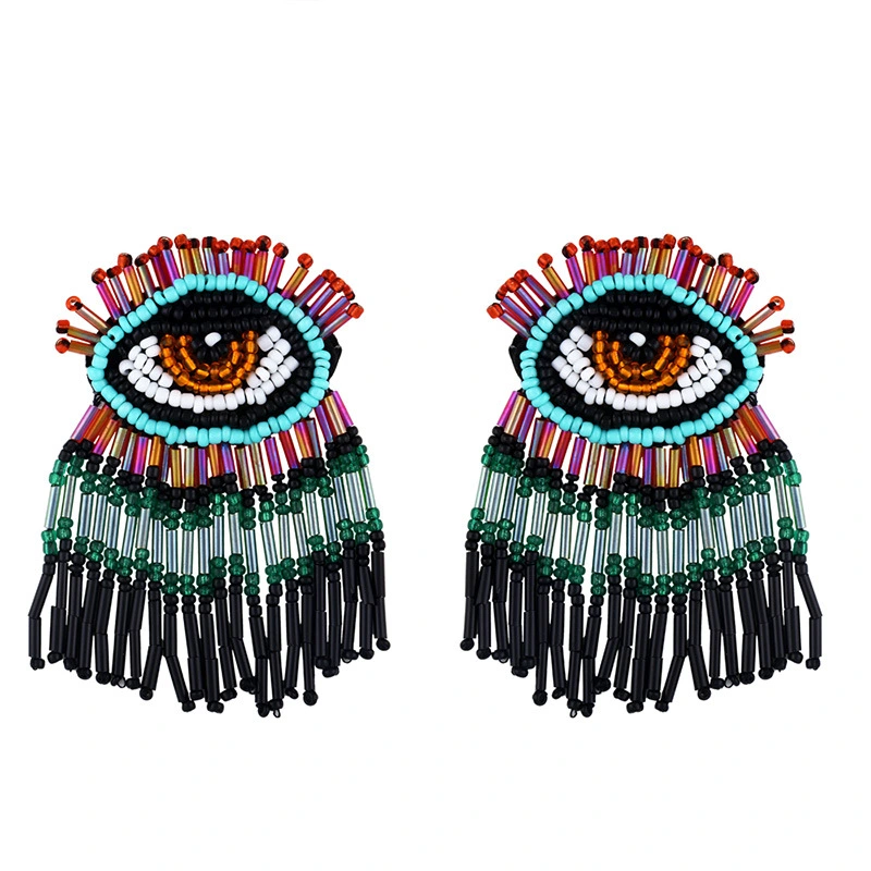 Clearance Bohemian long tassel earrings hand-woven rice bead earrings devil eye earrings erq90
