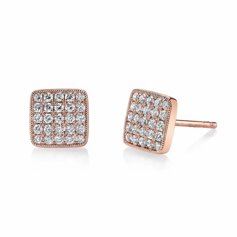 Independent station hot selling new fashion simple Korean style micro-inlaid zircon square copper earrings women's trendy jewelry