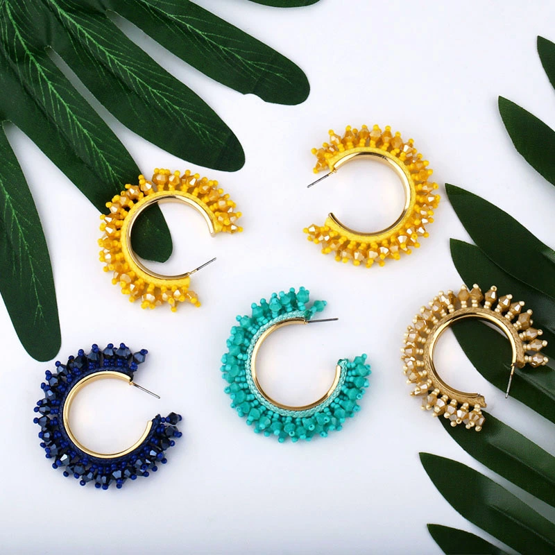 European and American celebrity C-shaped earrings European and American exaggerated alloy earrings Internet celebrity geometric earrings rice bead earrings err46