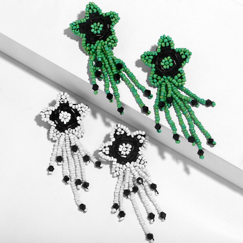 Clearance hot sale earrings handmade rice bead earrings female five-pointed star tassel handmade woven earrings err48