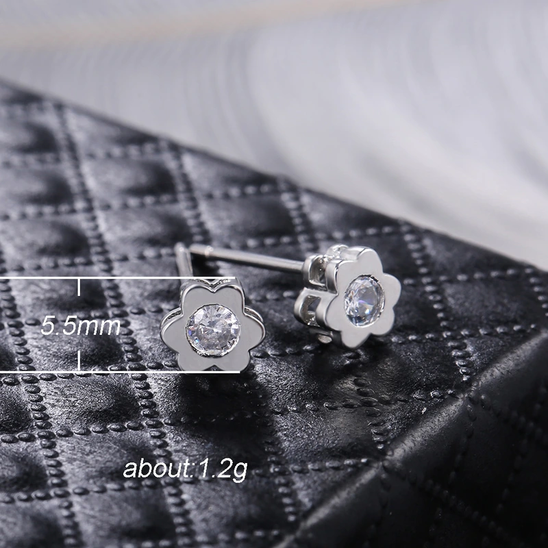   Japanese daily versatile zircon flower earrings goddess student simple matching earrings copper plated with real gold