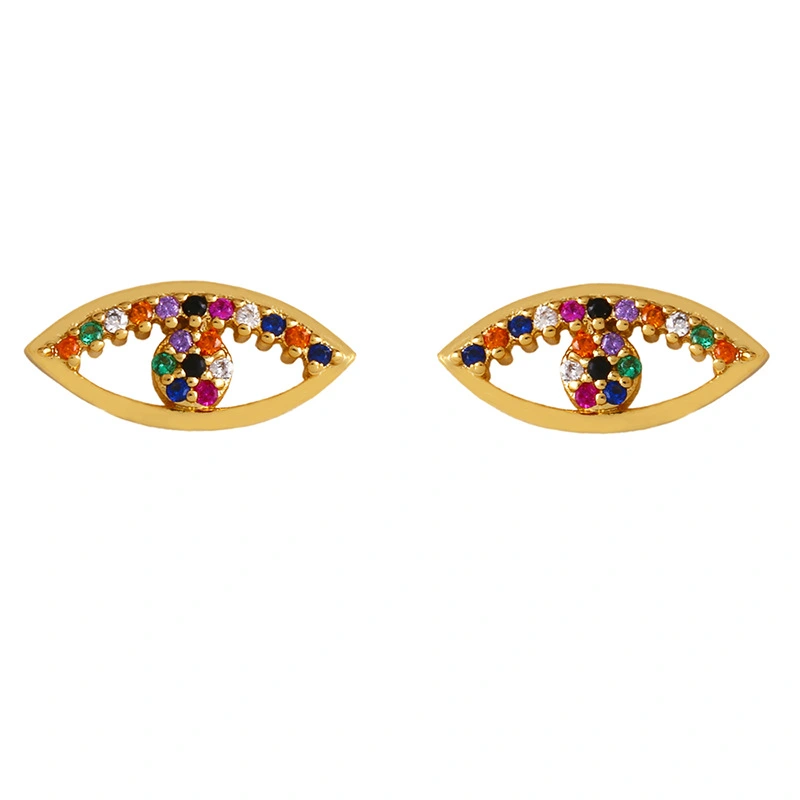 Original European and American Internet celebrity same style jewelry micro-inlaid colored zirconium earrings exquisite small heart geometric earrings wholesale