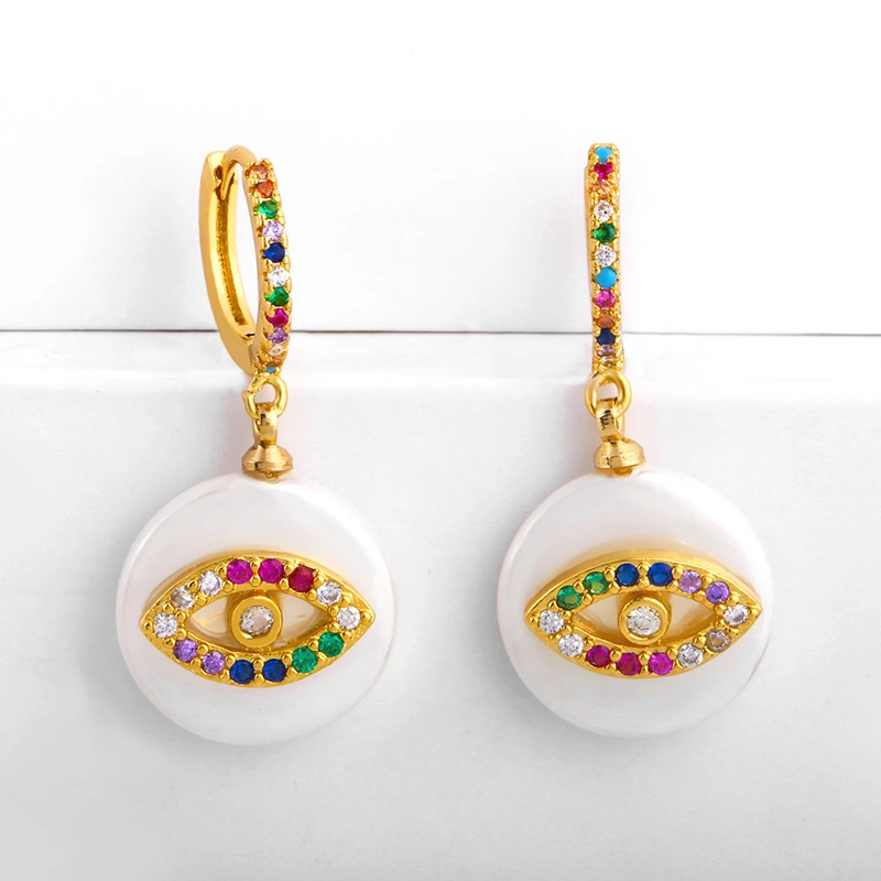 Pearl earrings European and American devil's eye micro-inlaid colored diamond earrings water drop round geometric earrings female err52