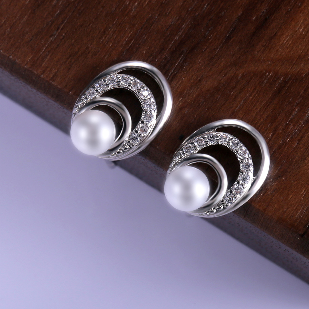  Korean hot selling new style versatile fashion elegant personality temperament pearl earrings for women inlaid with zircon jewelry