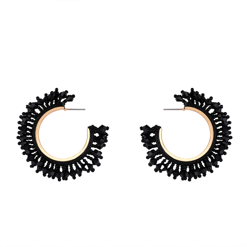 European and American celebrity C-shaped earrings European and American exaggerated alloy earrings Internet celebrity geometric earrings rice bead earrings err46