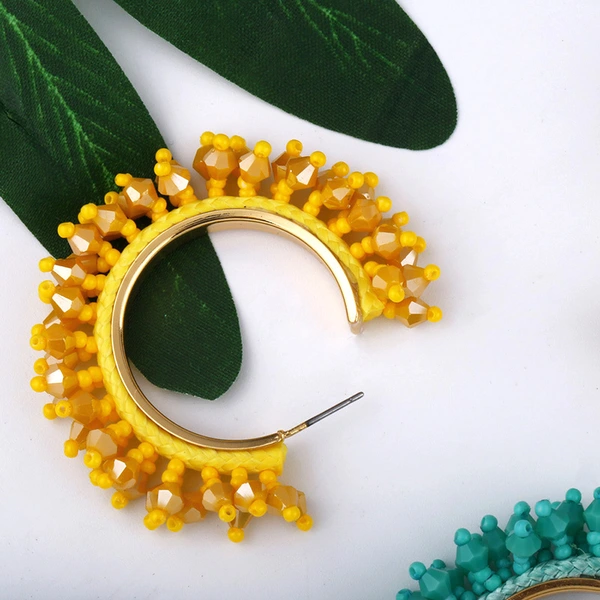 European and American celebrity C-shaped earrings European and American exaggerated alloy earrings Internet celebrity geometric earrings rice bead earrings err46