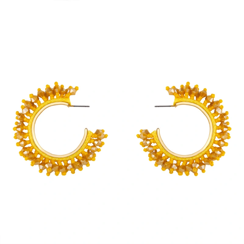 European and American celebrity C-shaped earrings European and American exaggerated alloy earrings Internet celebrity geometric earrings rice bead earrings err46