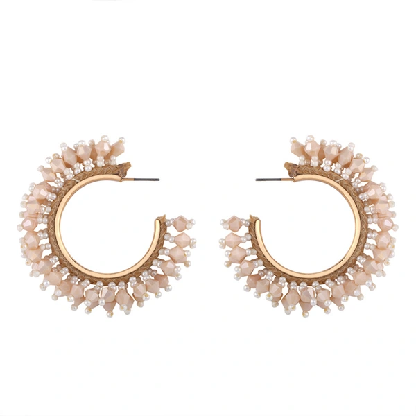 European and American celebrity C-shaped earrings European and American exaggerated alloy earrings Internet celebrity geometric earrings rice bead earrings err46