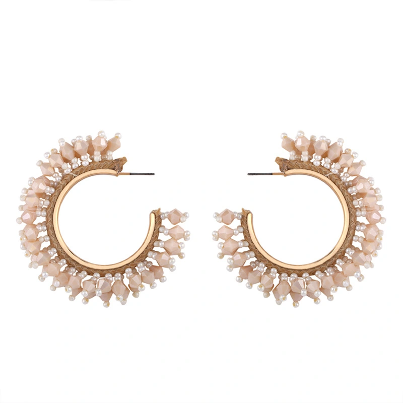 European and American celebrity C-shaped earrings European and American exaggerated alloy earrings Internet celebrity geometric earrings rice bead earrings err46