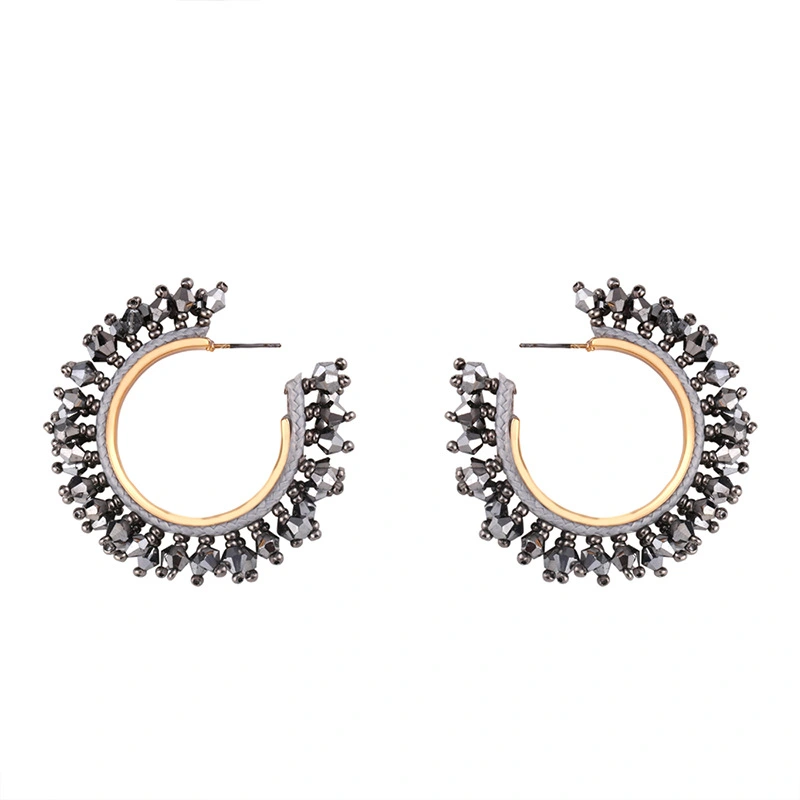 European and American celebrity C-shaped earrings European and American exaggerated alloy earrings Internet celebrity geometric earrings rice bead earrings err46